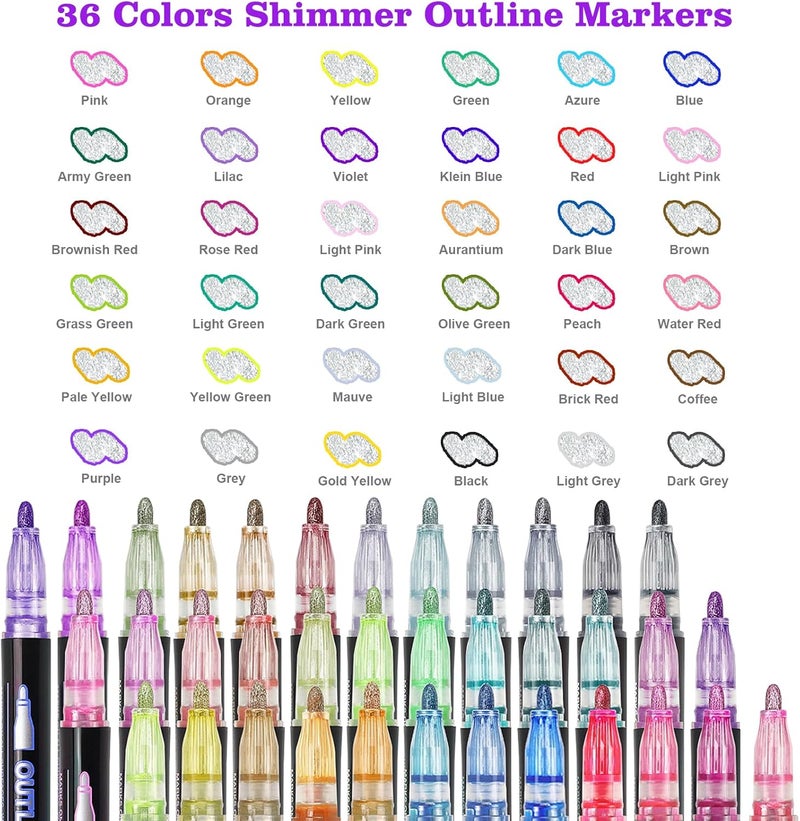 KOUSICOO Muchcute Shimmer Markers Outline Glitter Gel Pens: 36 Stocking Stuffers Tween Teen Girl Gifts Trendy Stuff Cute Things Arts Crafts Supplies Kids Ages 4 5 6 7 8 9 10 12 14 16 18 Year Old Present Ideas - Image 2